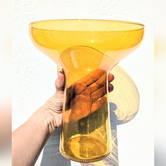 Blenko no label Handmade Blenko Glass Yellow gold amber wide mouth 9" - Picture 2 of 4